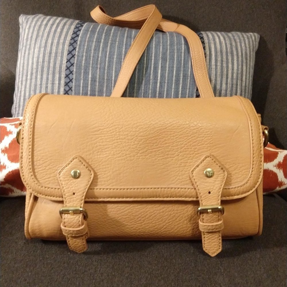 BCBGeneration tan vegan leather crossbody satchel